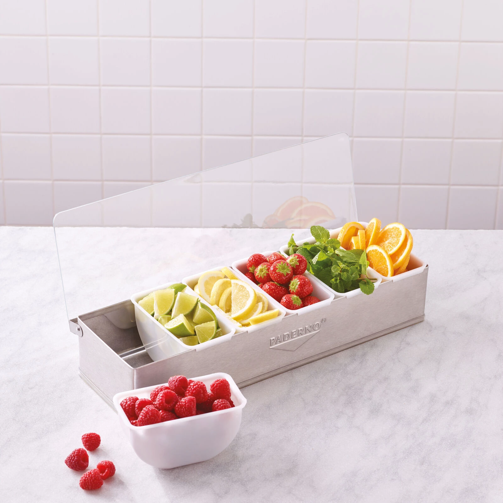 BOITE A CONDIMENTS AVEC COUVERCLE  6 COMPARTIMENTS EN INOX 